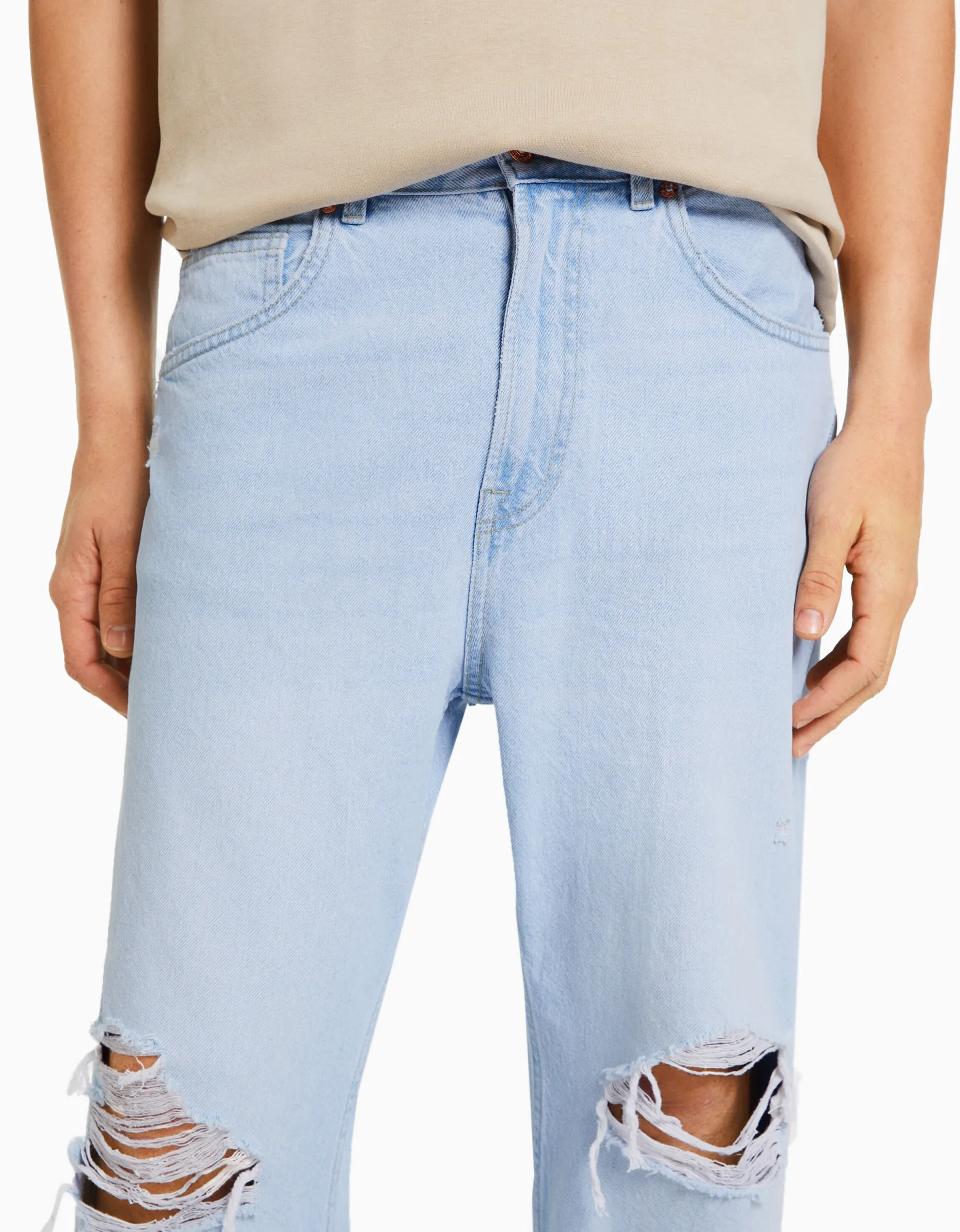 BERSHKA Jeans loose déchirés Blanc Fashion