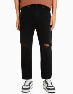 BERSHKA Jeans loose déchirés Blanc Outlet