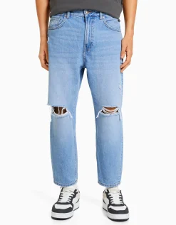 BERSHKA Jeans loose déchirés Blanc Hot