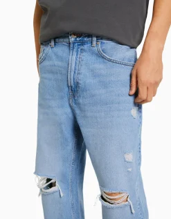 BERSHKA Jeans loose déchirés Blanc Hot