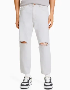 BERSHKA Jeans loose déchirés Blanc New