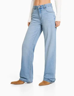 BERSHKA Jeans 90's wide leg Bleu lavé Sale