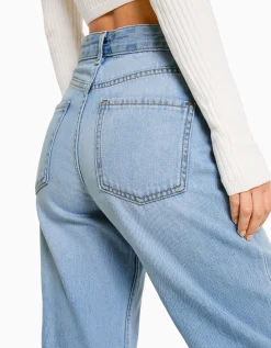 BERSHKA Jeans 90's wide leg Bleu lavé Sale
