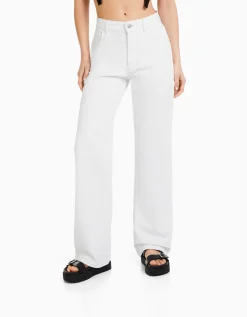 BERSHKA Jeans 90's wide leg Blanc cassé Discount