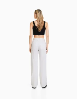 BERSHKA Jeans 90's wide leg Blanc cassé Discount