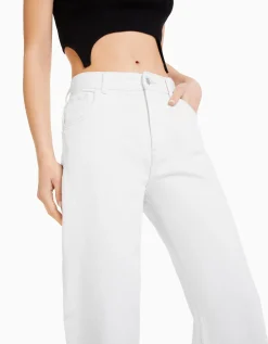 BERSHKA Jeans 90's wide leg Blanc cassé Discount