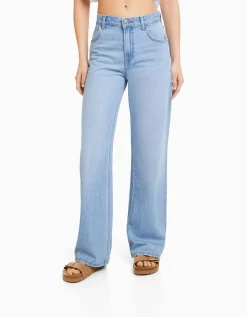 BERSHKA Jeans 90's wide leg Blanc cassé Discount