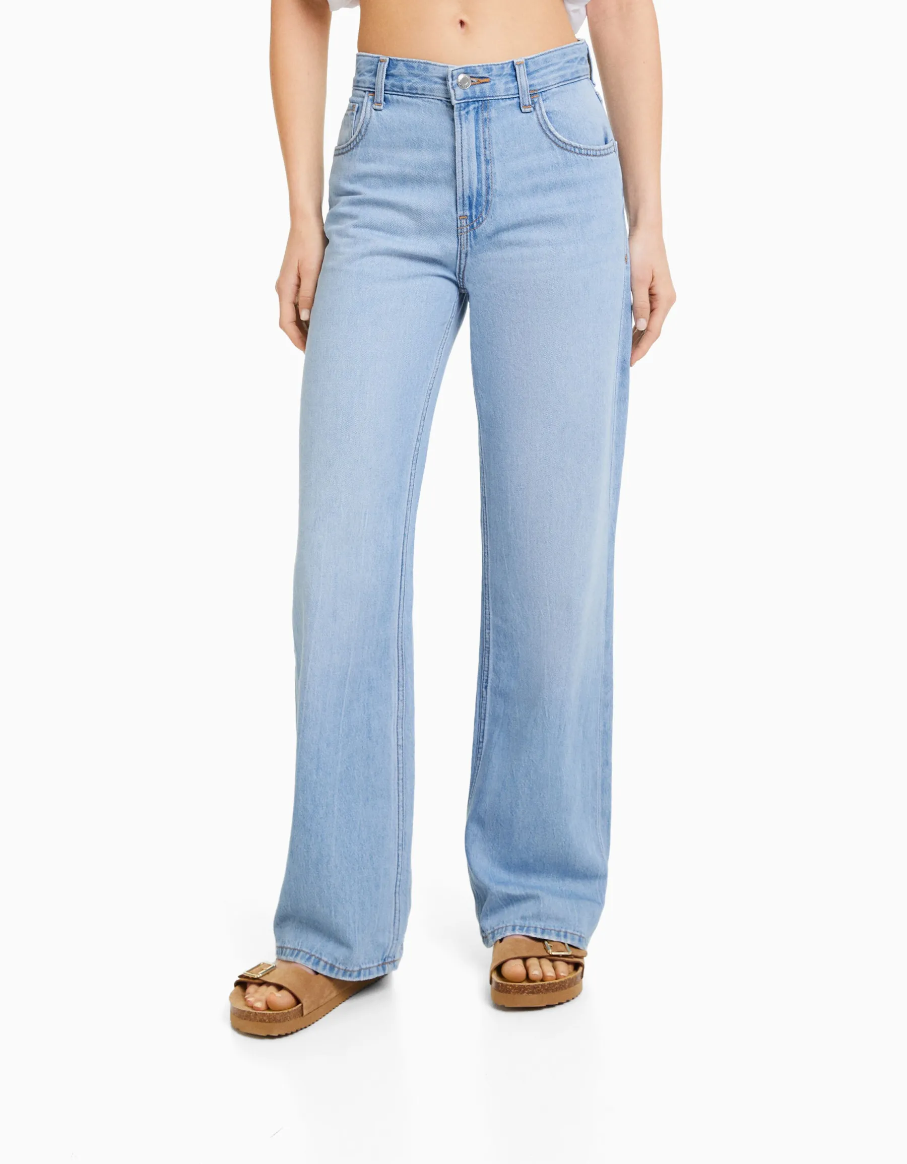 BERSHKA Jeans 90's wide leg Blanc cassé Discount