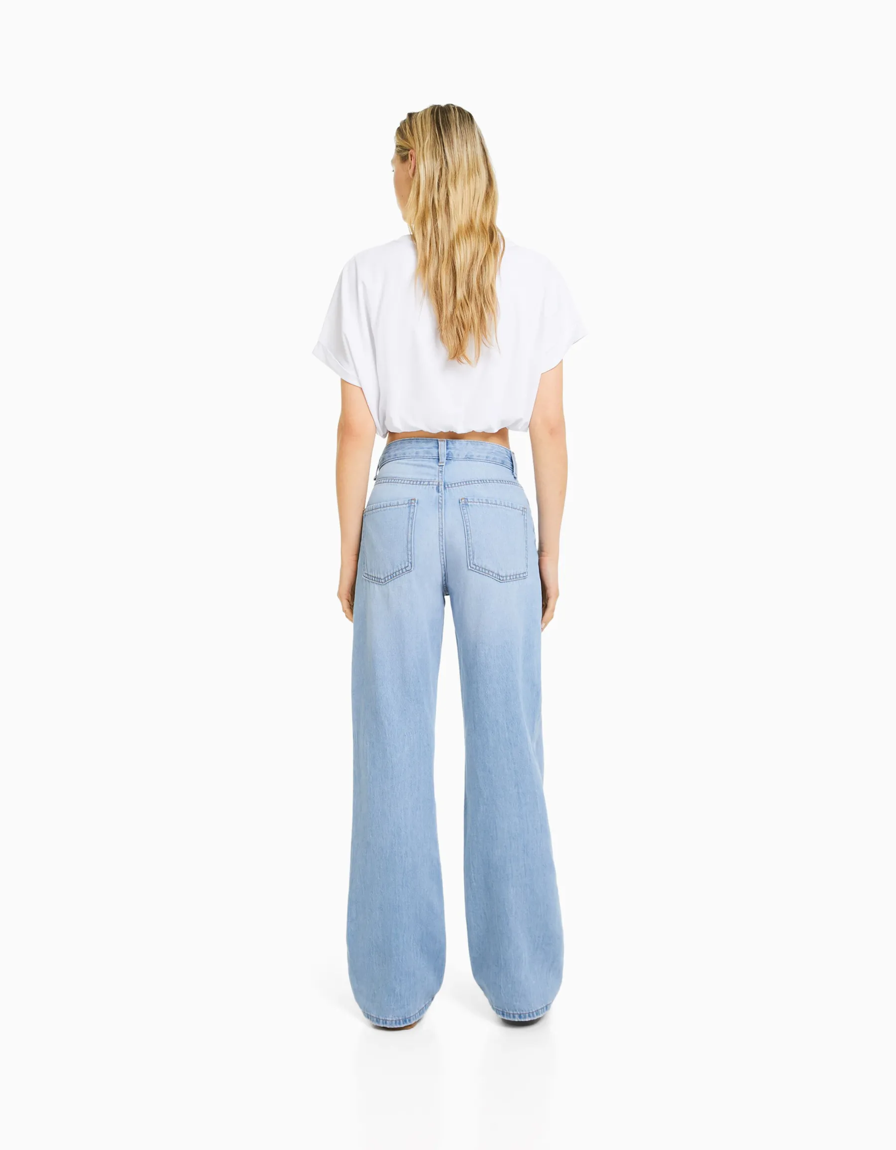 BERSHKA Jeans 90's wide leg Blanc cassé Discount