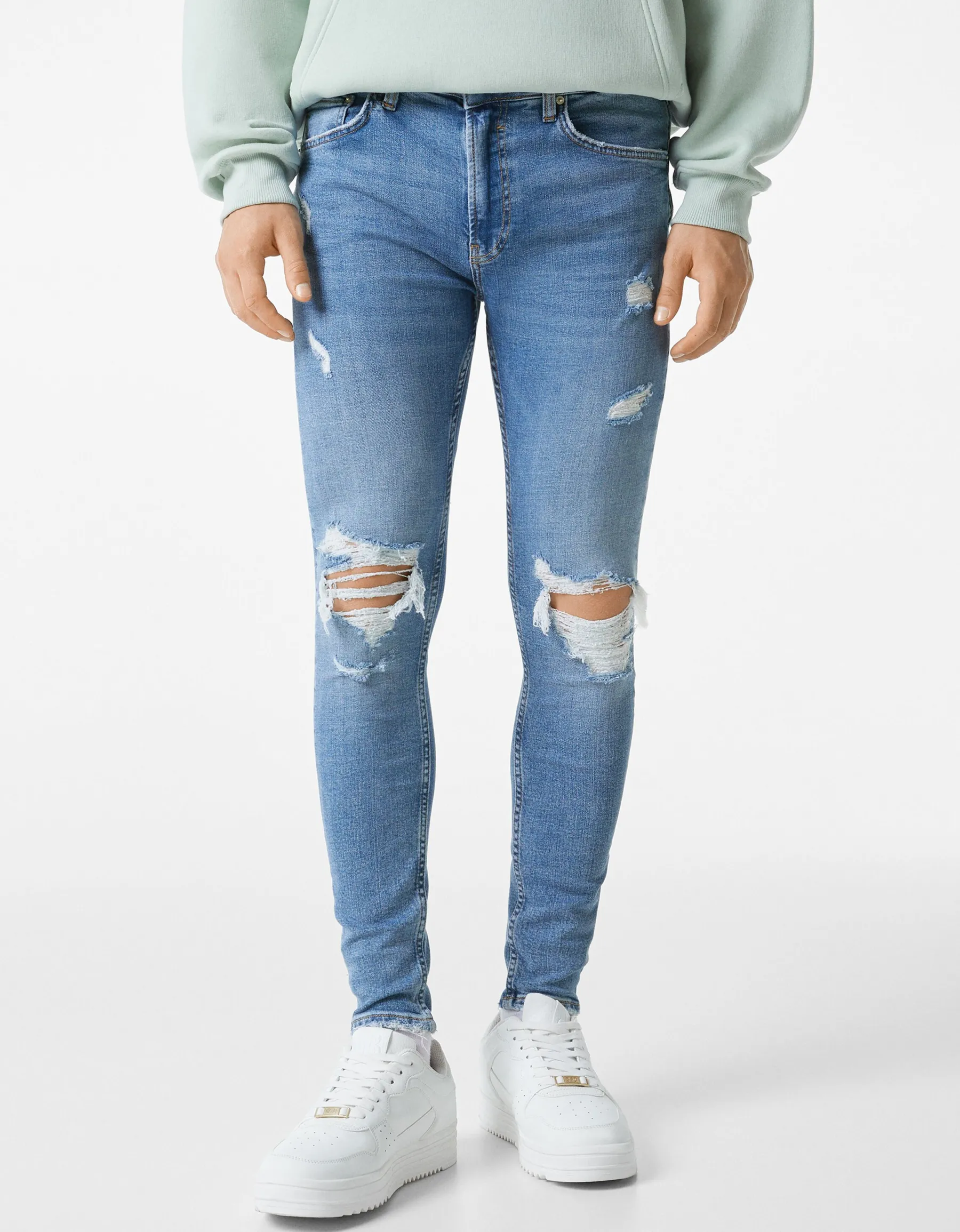 BERSHKA Jeans super skinny déchirés Bleu lavé Best Sale