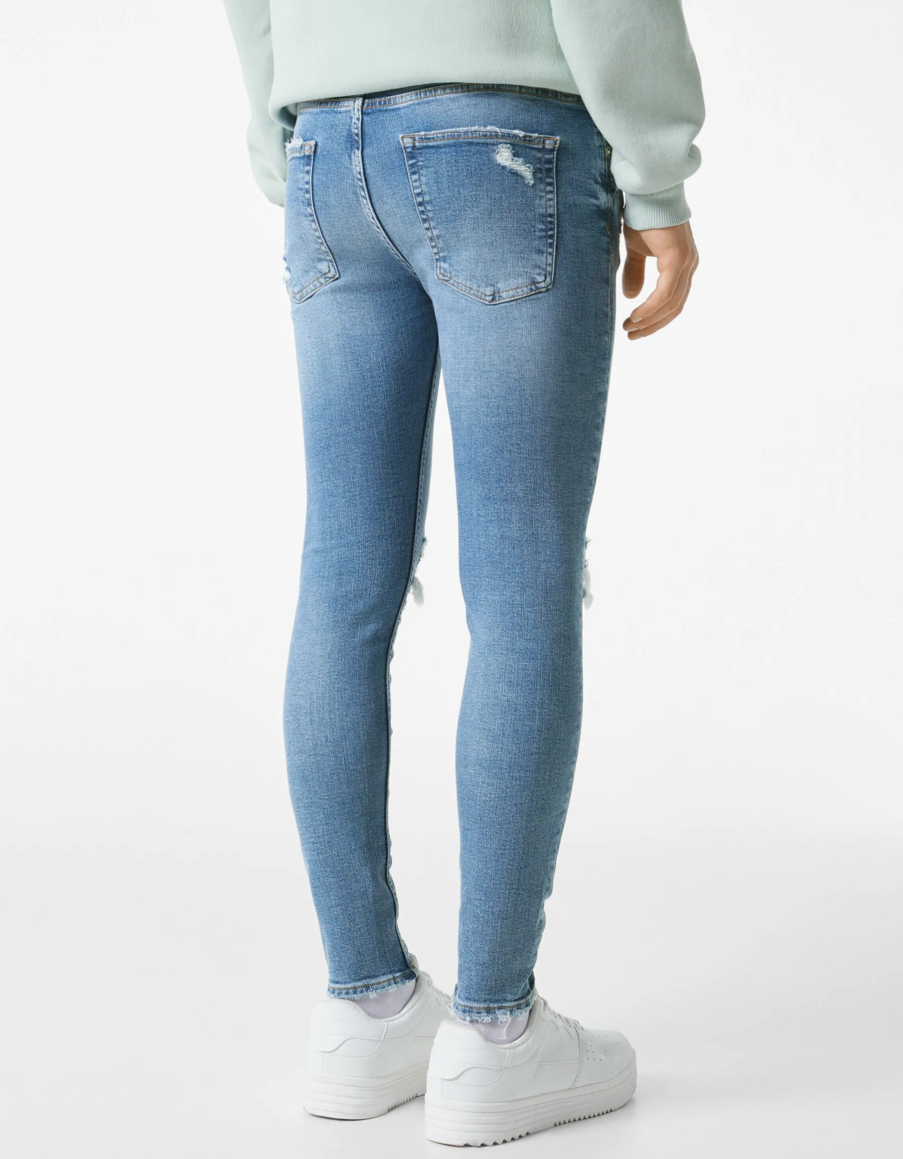 BERSHKA Jeans super skinny déchirés Bleu lavé Best Sale