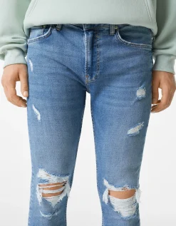 BERSHKA Jeans super skinny déchirés Bleu lavé Best Sale