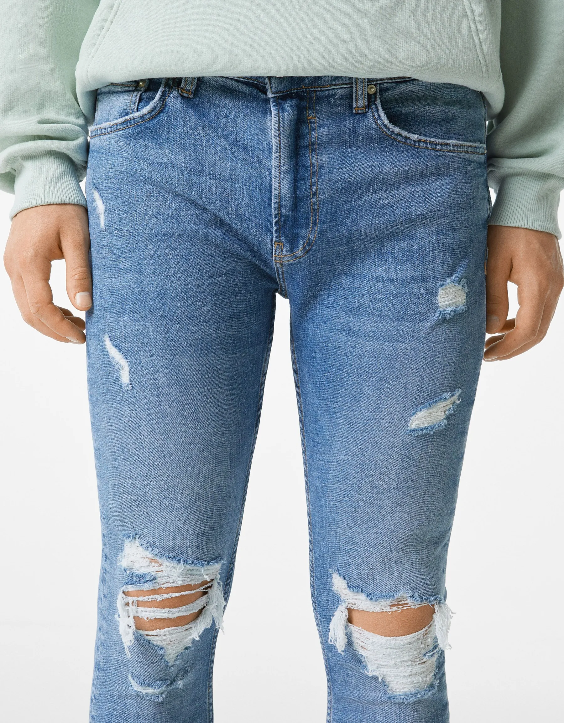 BERSHKA Jeans super skinny déchirés Bleu lavé Best Sale