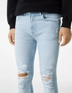BERSHKA Jeans super skinny déchirés Bleu lavé Store