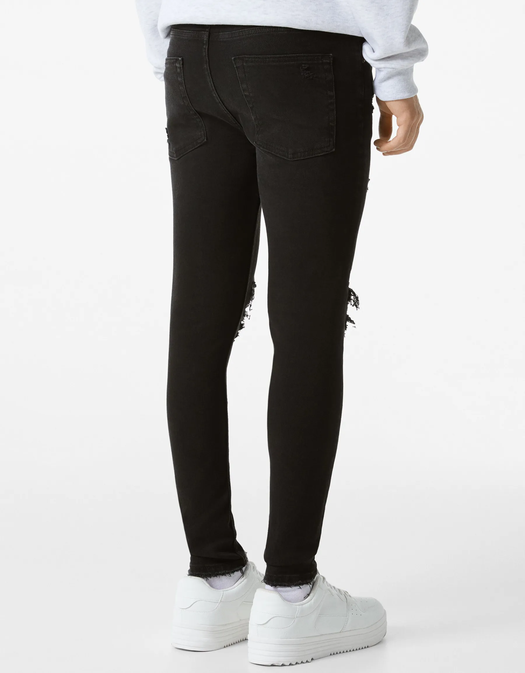 BERSHKA Jeans super skinny déchirés Bleu lavé New