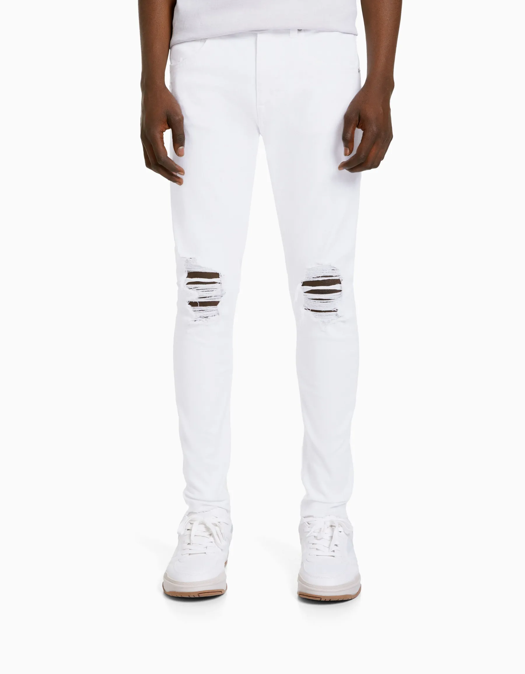 BERSHKA Jeans super skinny déchirés Blanc New