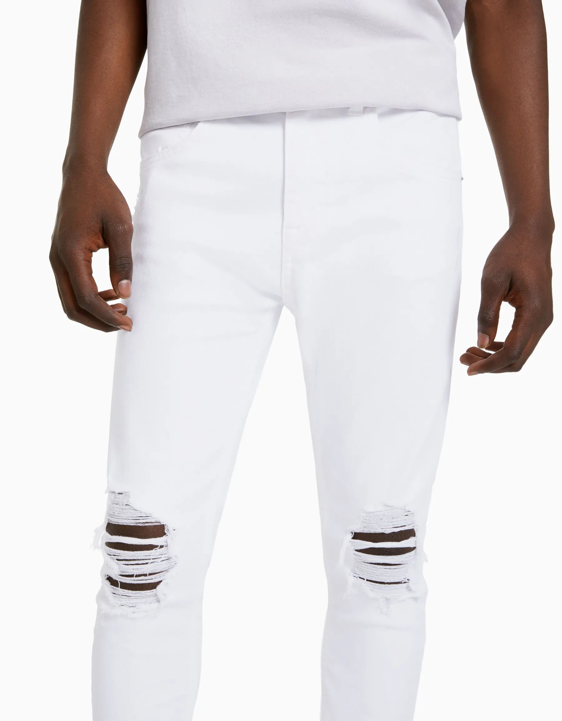 BERSHKA Jeans super skinny déchirés Blanc New