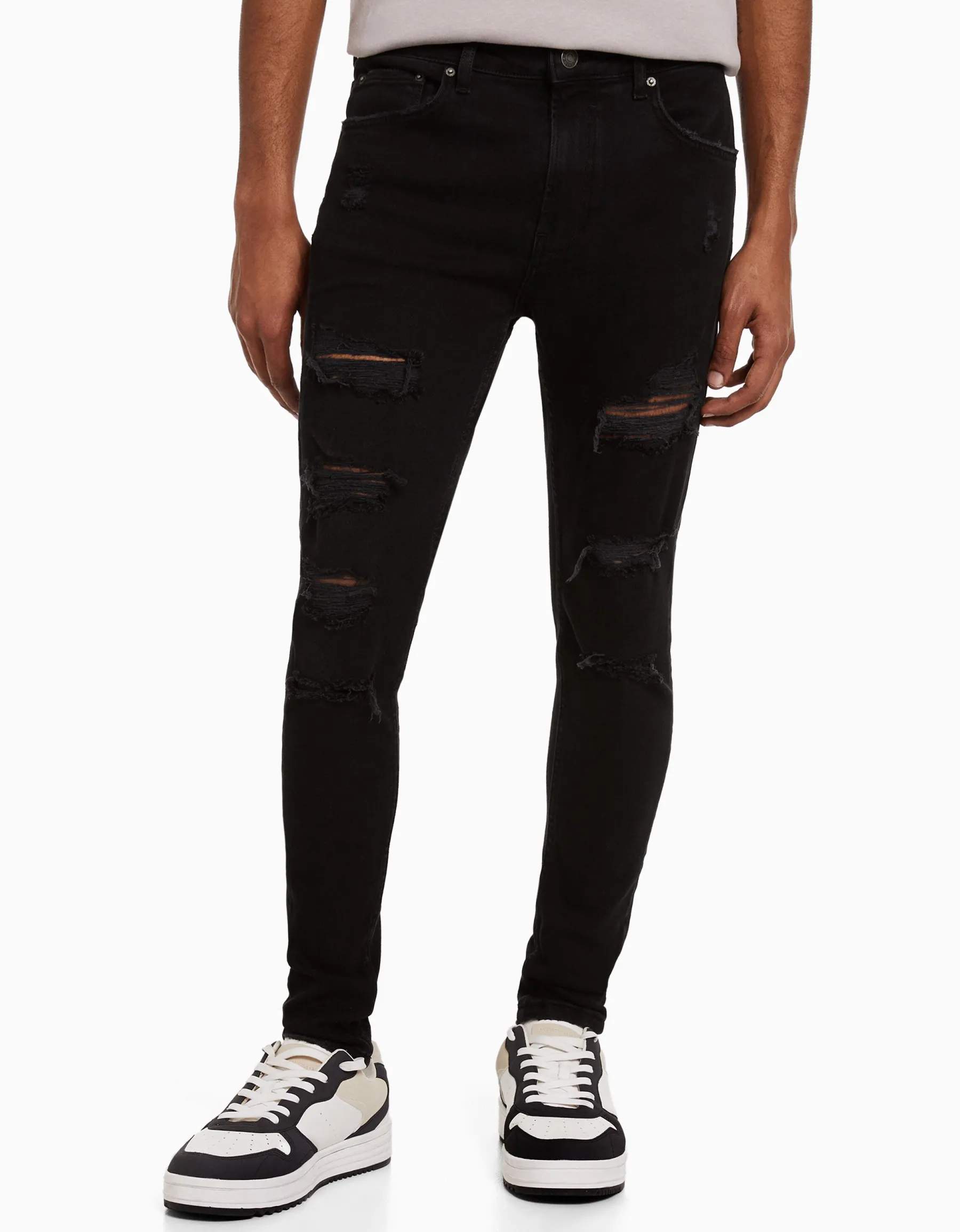 BERSHKA Jeans super skinny déchirés Bleu Best Sale