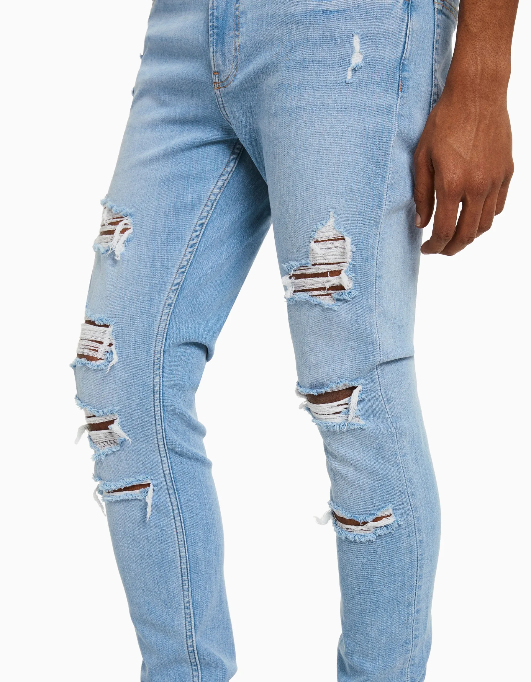 BERSHKA Jeans super skinny déchirés Bleu Outlet