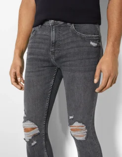 BERSHKA Jeans super skinny déchirés Bleu Flash Sale