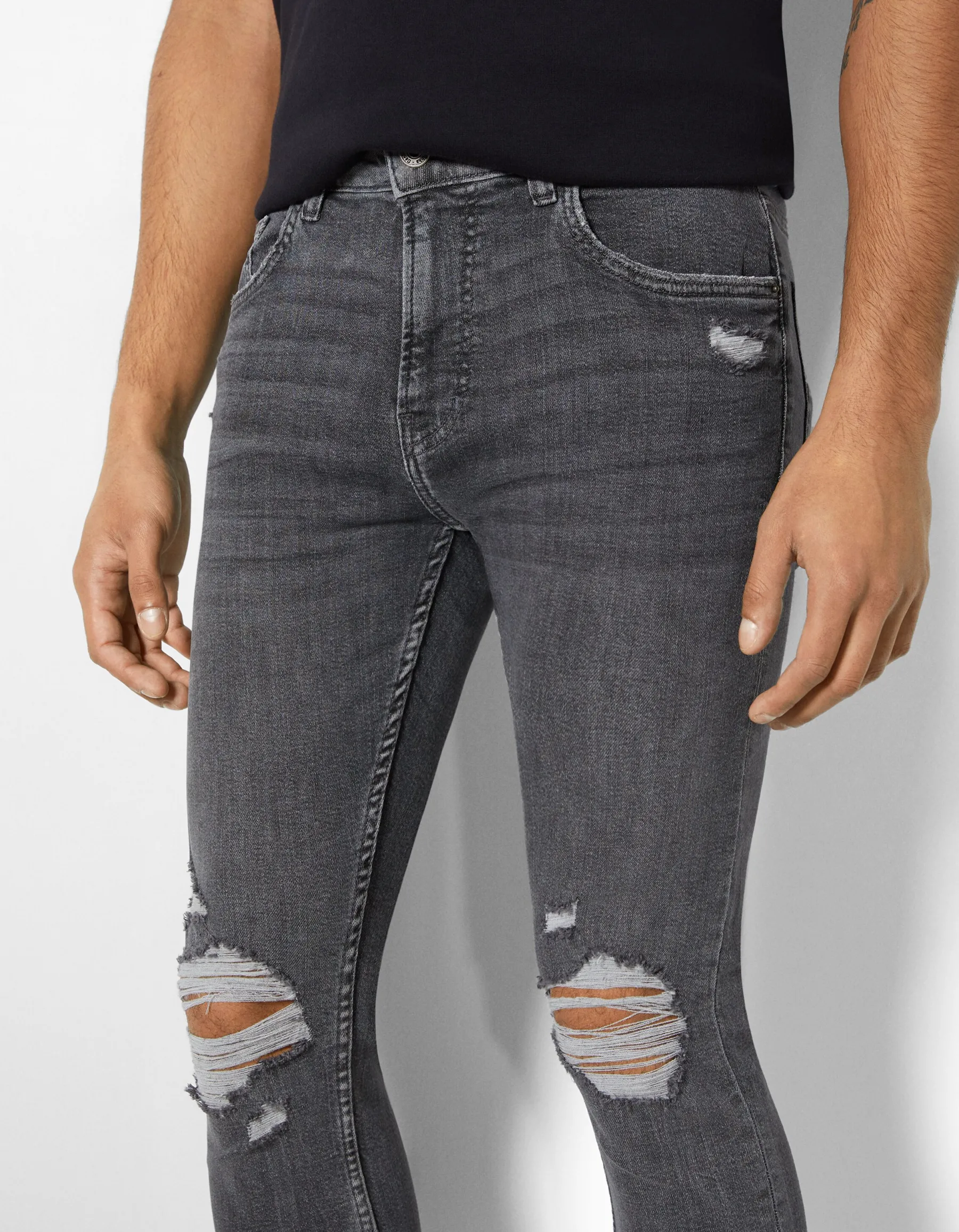 BERSHKA Jeans super skinny déchirés Bleu Flash Sale