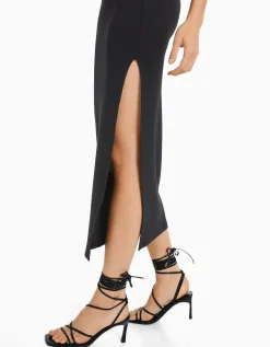 BERSHKA Jupe longue coton Noir Cheap