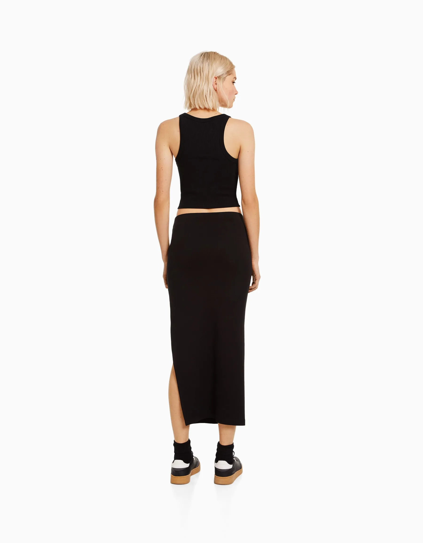BERSHKA Jupe longue coton Noir Shop
