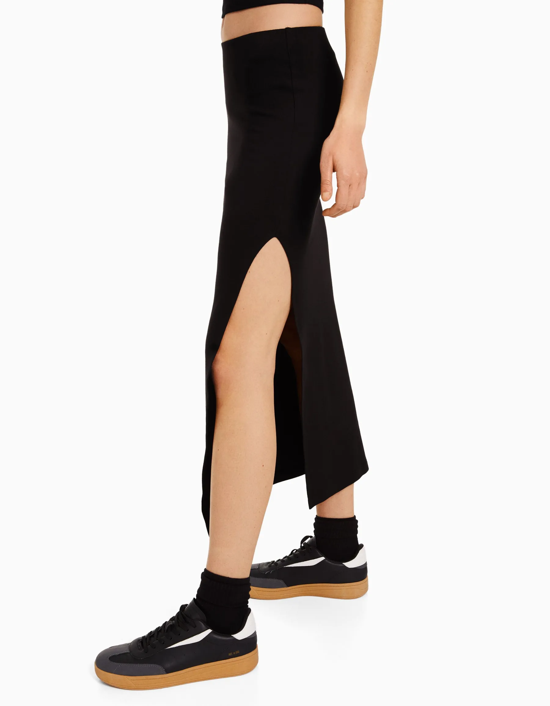 BERSHKA Jupe longue coton Noir Shop