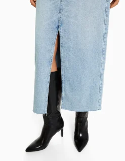BERSHKA Jupe longue denim Bleu lavé Discount