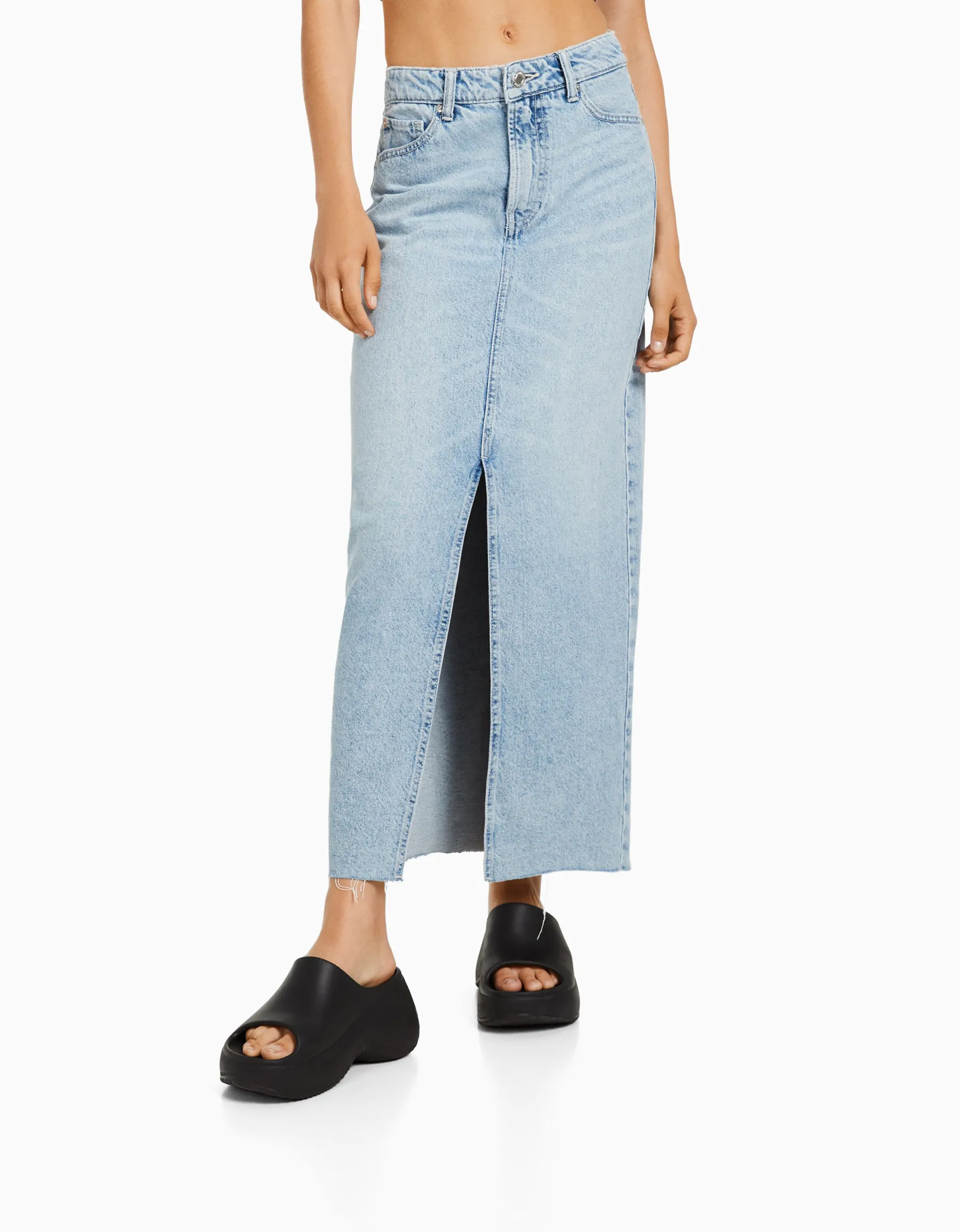 BERSHKA Jupe longue denim Bleu lavé Clearance