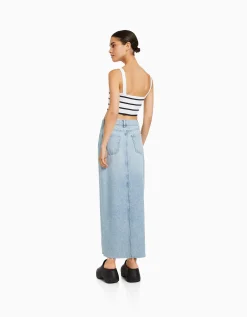 BERSHKA Jupe longue denim Bleu lavé Clearance