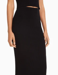 BERSHKA Jupe midi maille bord-côte Noir Discount