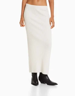 BERSHKA Jupe midi maille rustique Écru Clearance