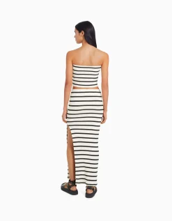 BERSHKA Jupe midi rayures Kaki Store