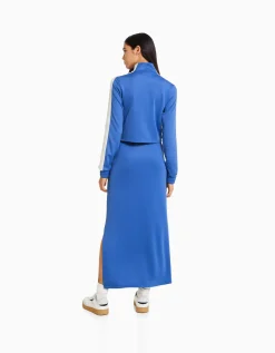 BERSHKA Jupe midi rétro bandes Bleu Hot