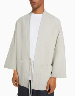 BERSHKA Kimono manches longues poches Kaki Hot