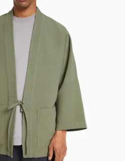 BERSHKA Kimono manches longues poches Kaki Cheap