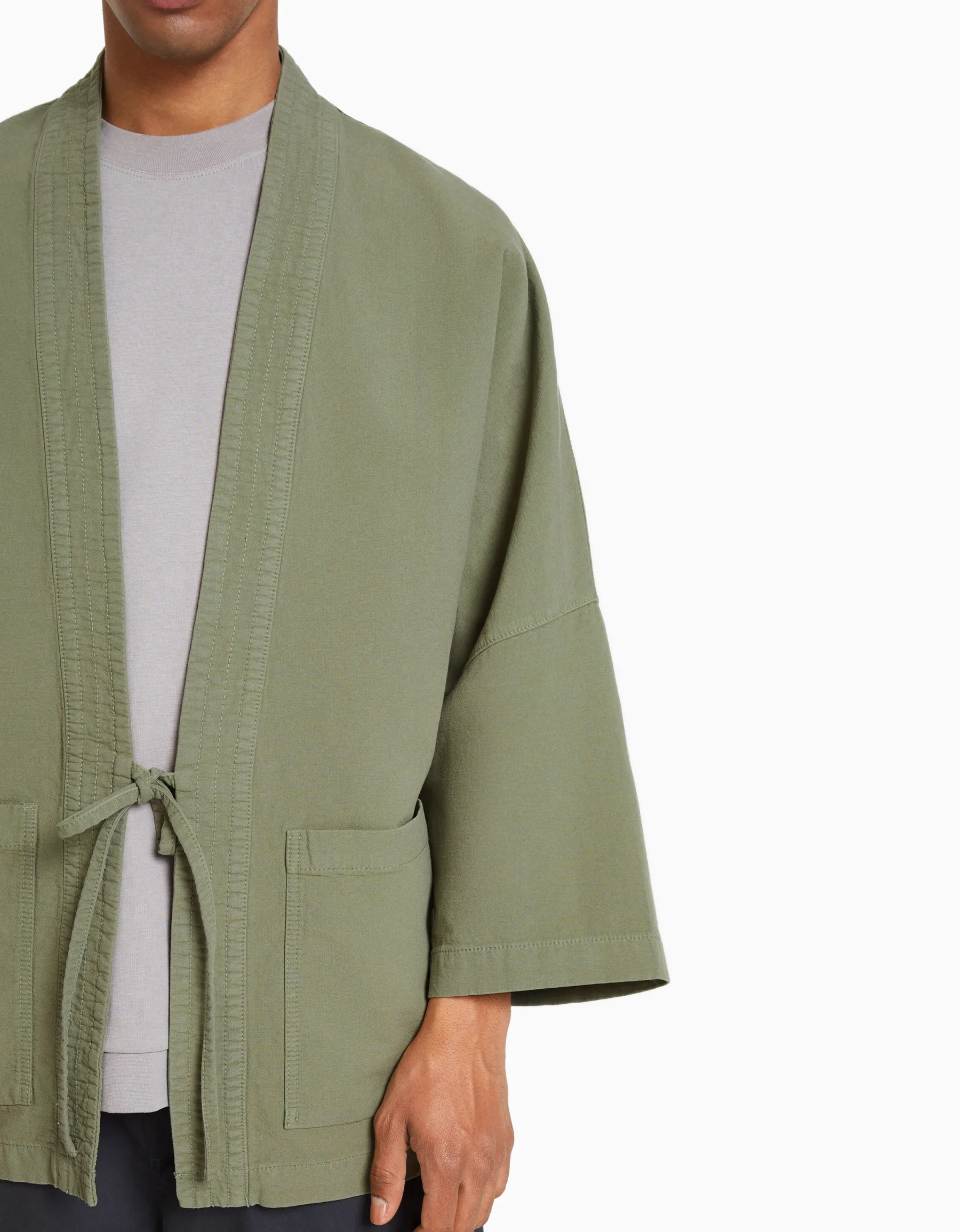 BERSHKA Kimono manches longues poches Kaki Cheap