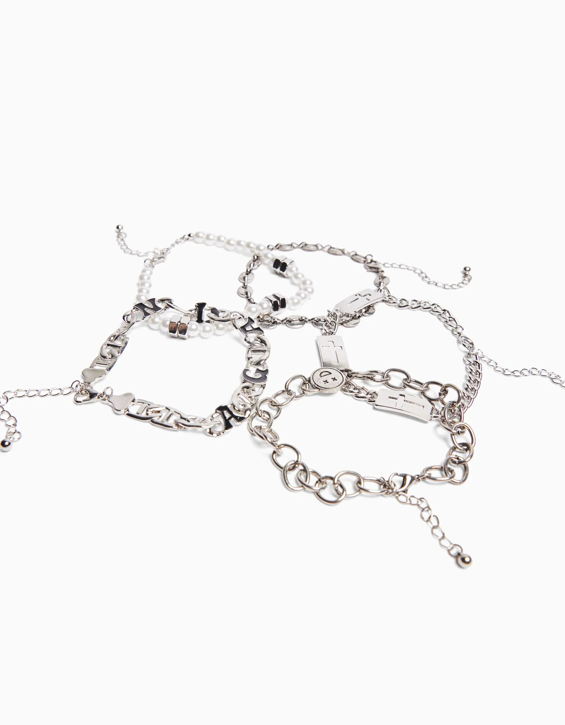 BERSHKA Lot 5 bracelets perles Blanc Best Sale