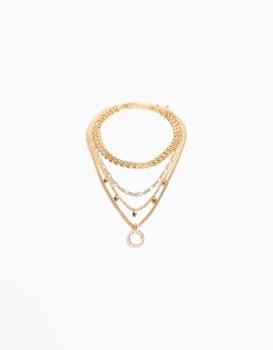 BERSHKA Lot 4 chaînes collier ras du cou Or Store