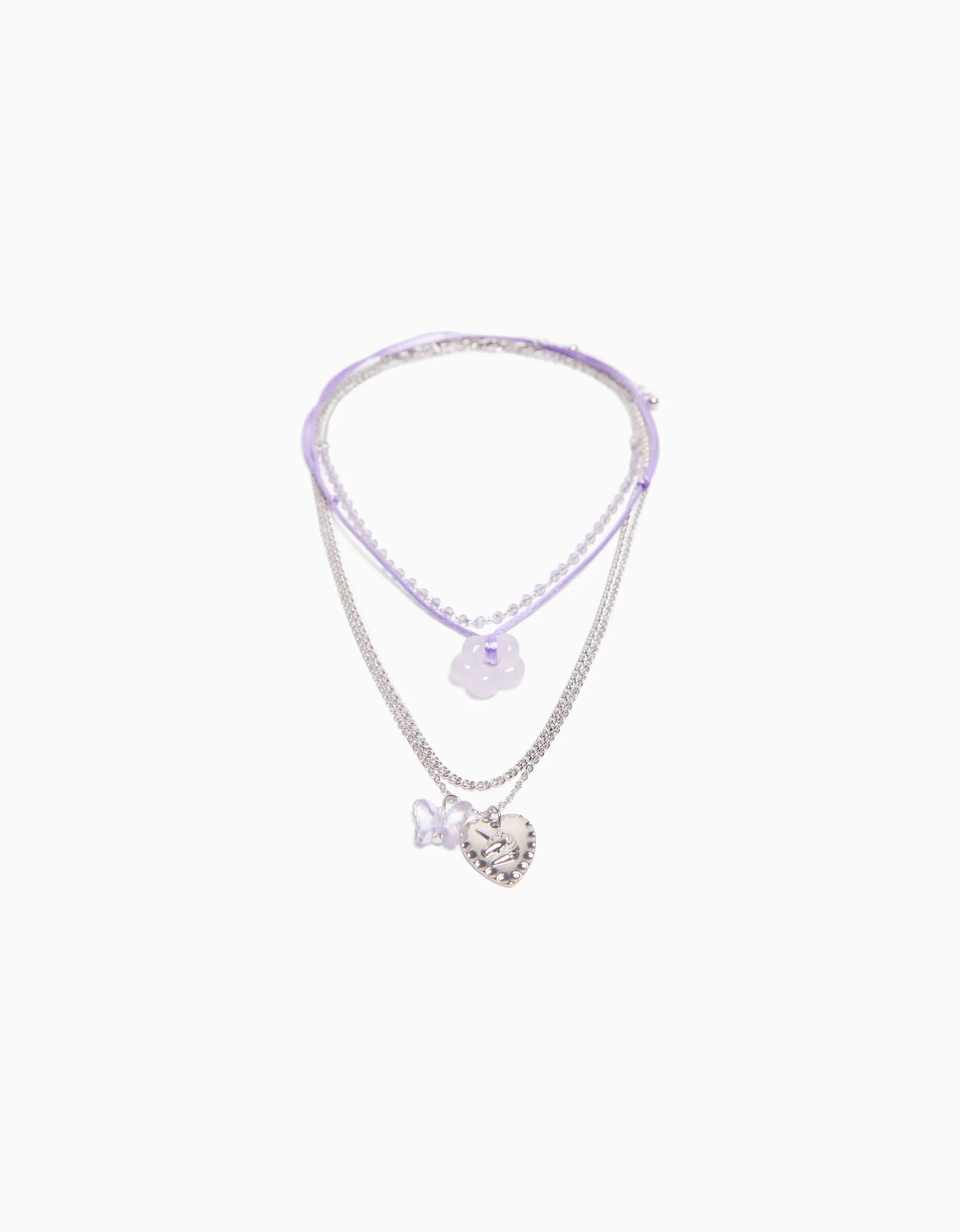 BERSHKA Lot 4 colliers cordon fleur charm papillon Argent Hot