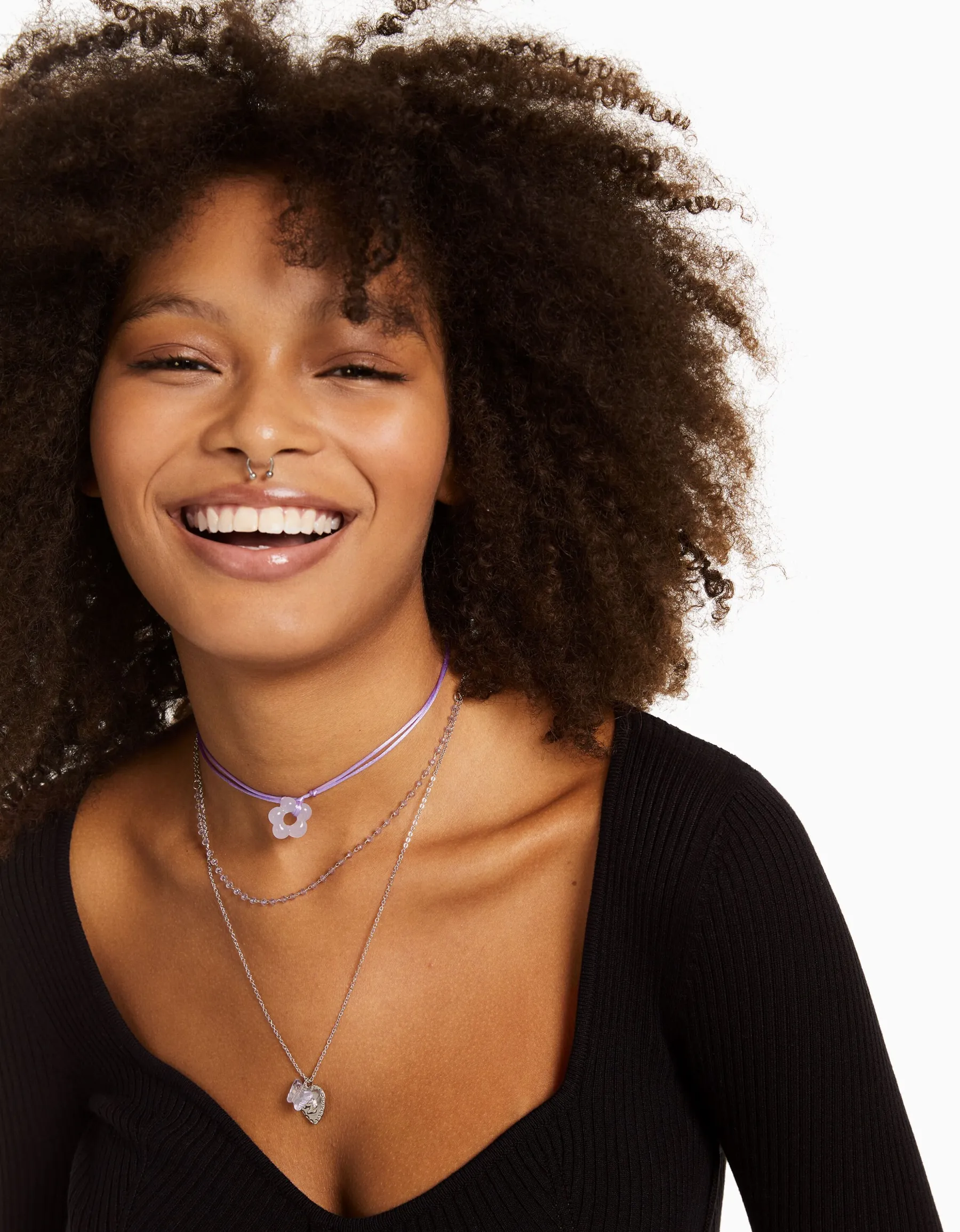 BERSHKA Lot 4 colliers cordon fleur charm papillon Argent Hot