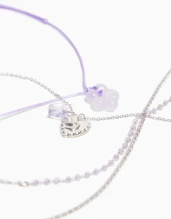 BERSHKA Lot 4 colliers cordon fleur charm papillon Argent Hot