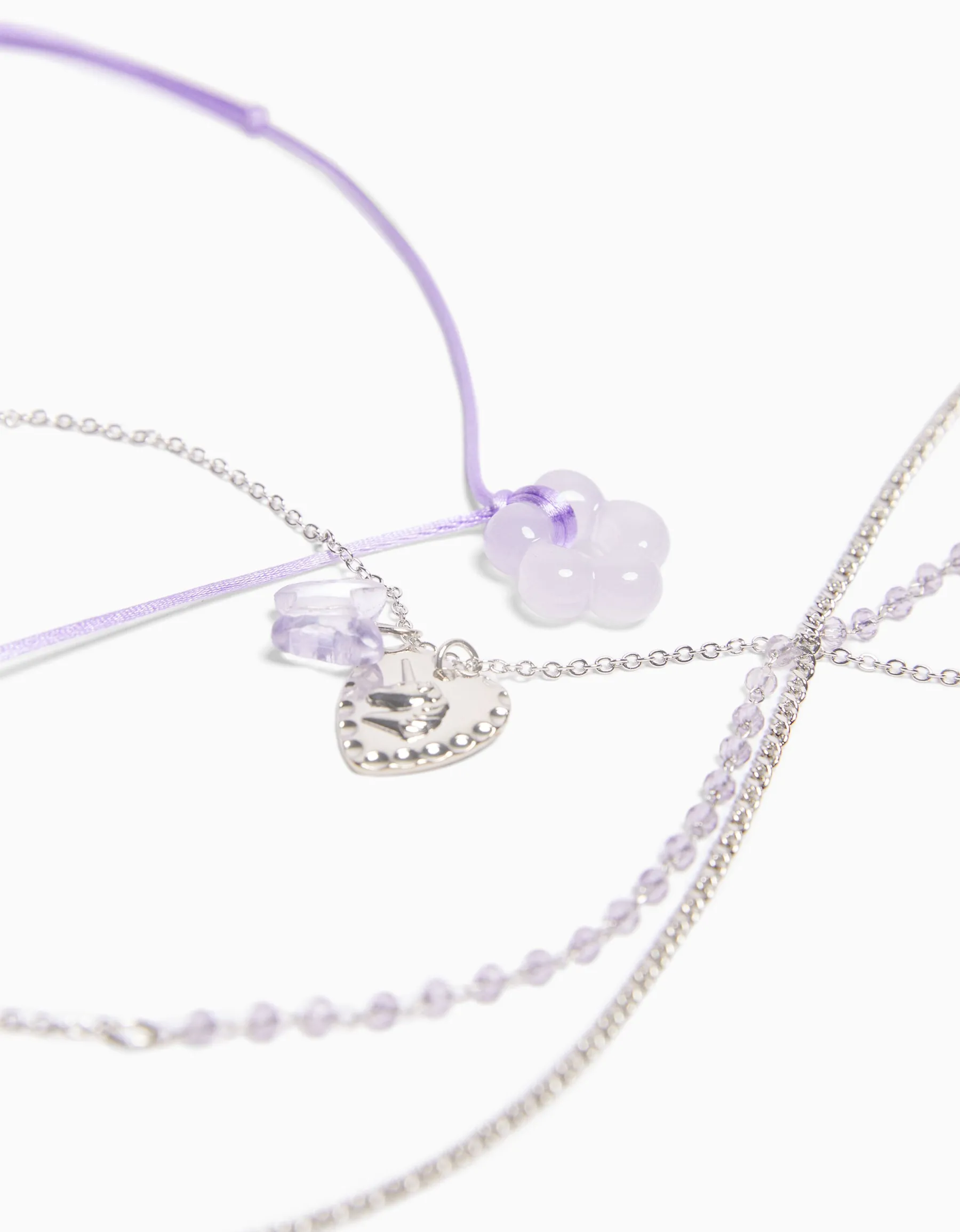 BERSHKA Lot 4 colliers cordon fleur charm papillon Argent Hot