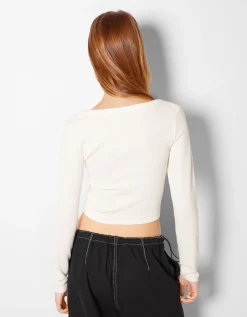 BERSHKA Lot 2 top manches longues texture bord-côte Multicouleur Best