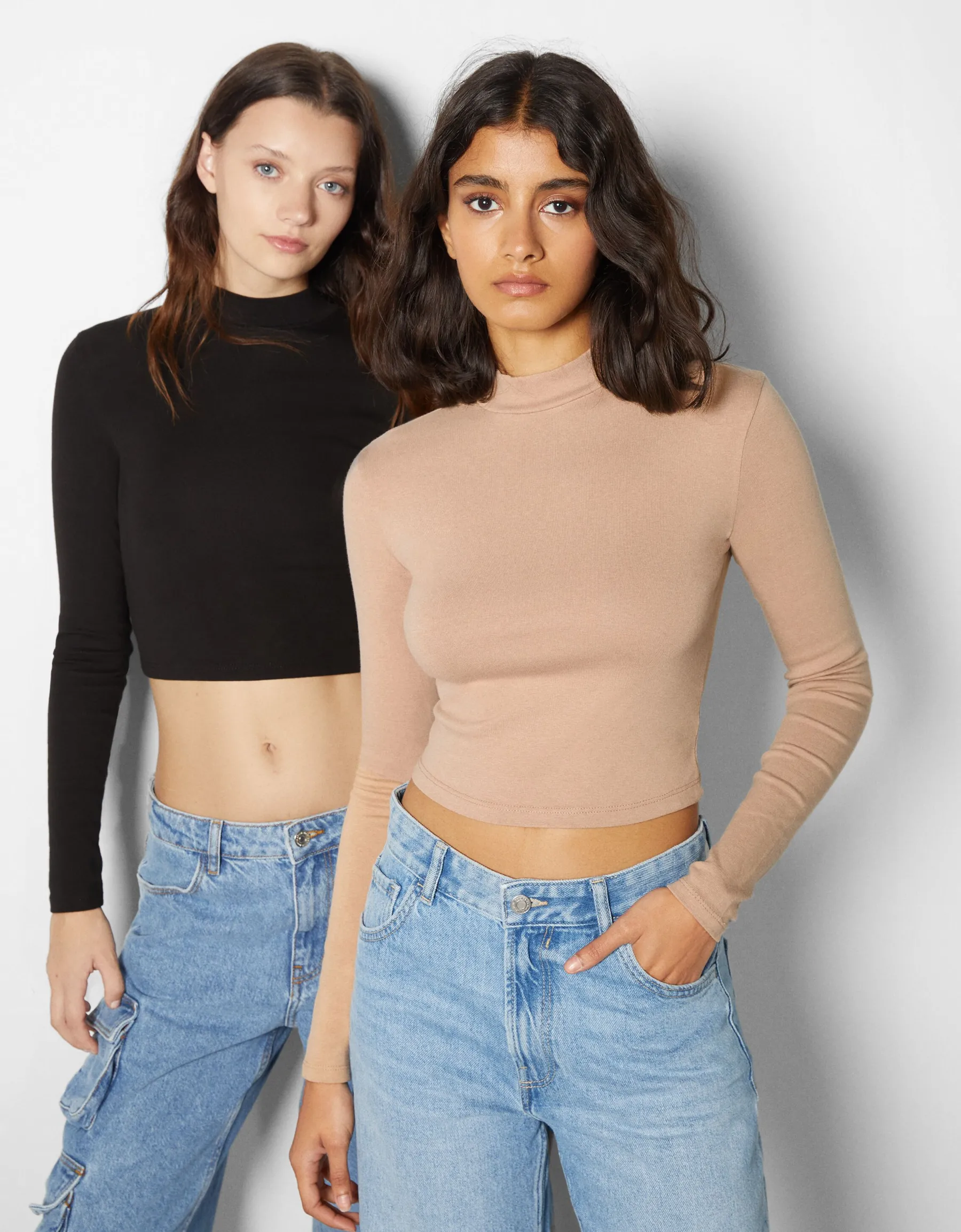 BERSHKA Lot 2 tops manches longues col montant Multicouleur Best Sale