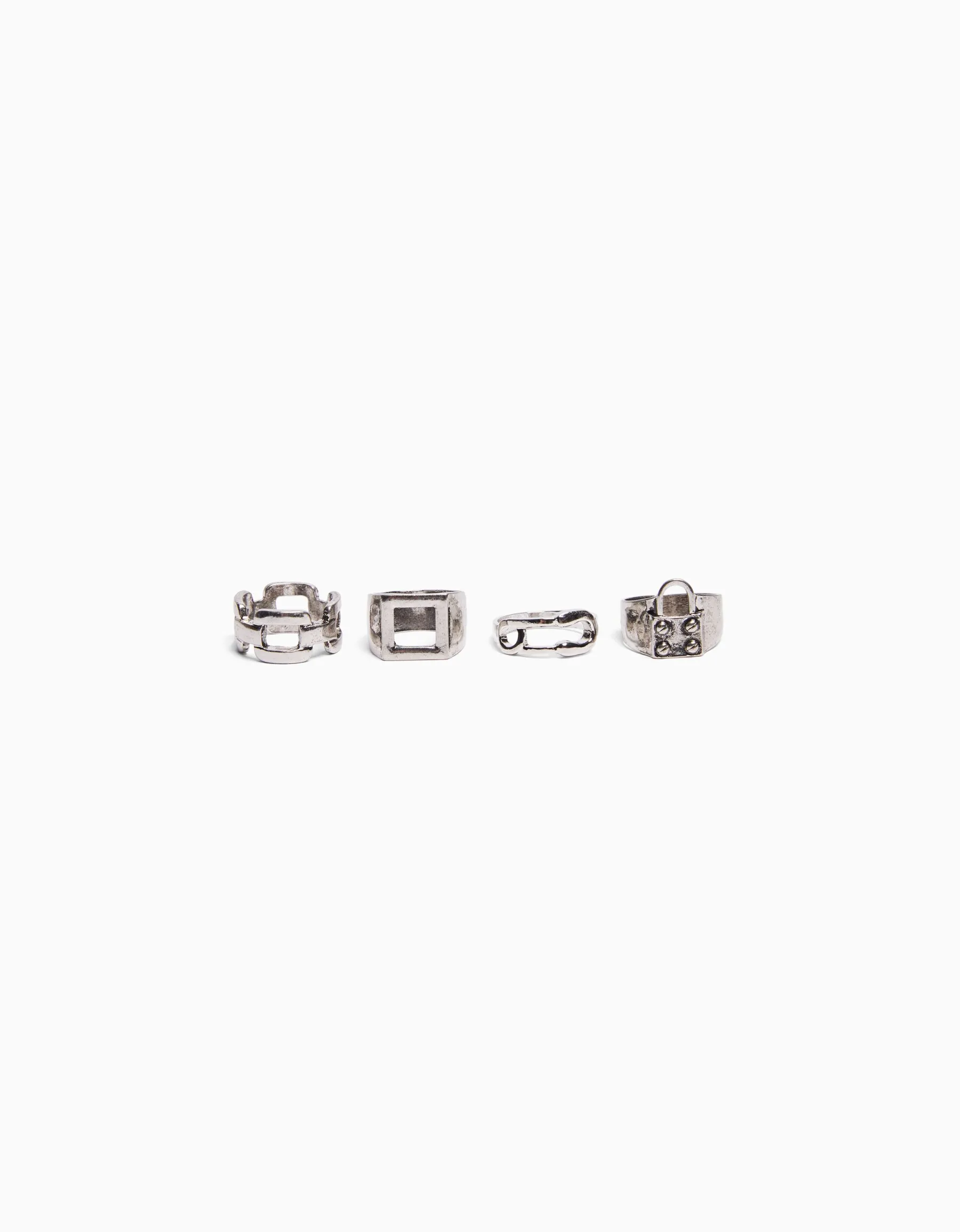 BERSHKA Lot 4 bagues cadenas chaîne Argent Fashion