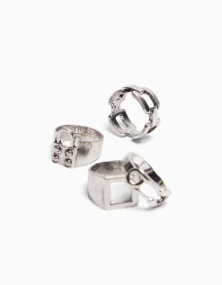 BERSHKA Lot 4 bagues cadenas chaîne Argent Fashion