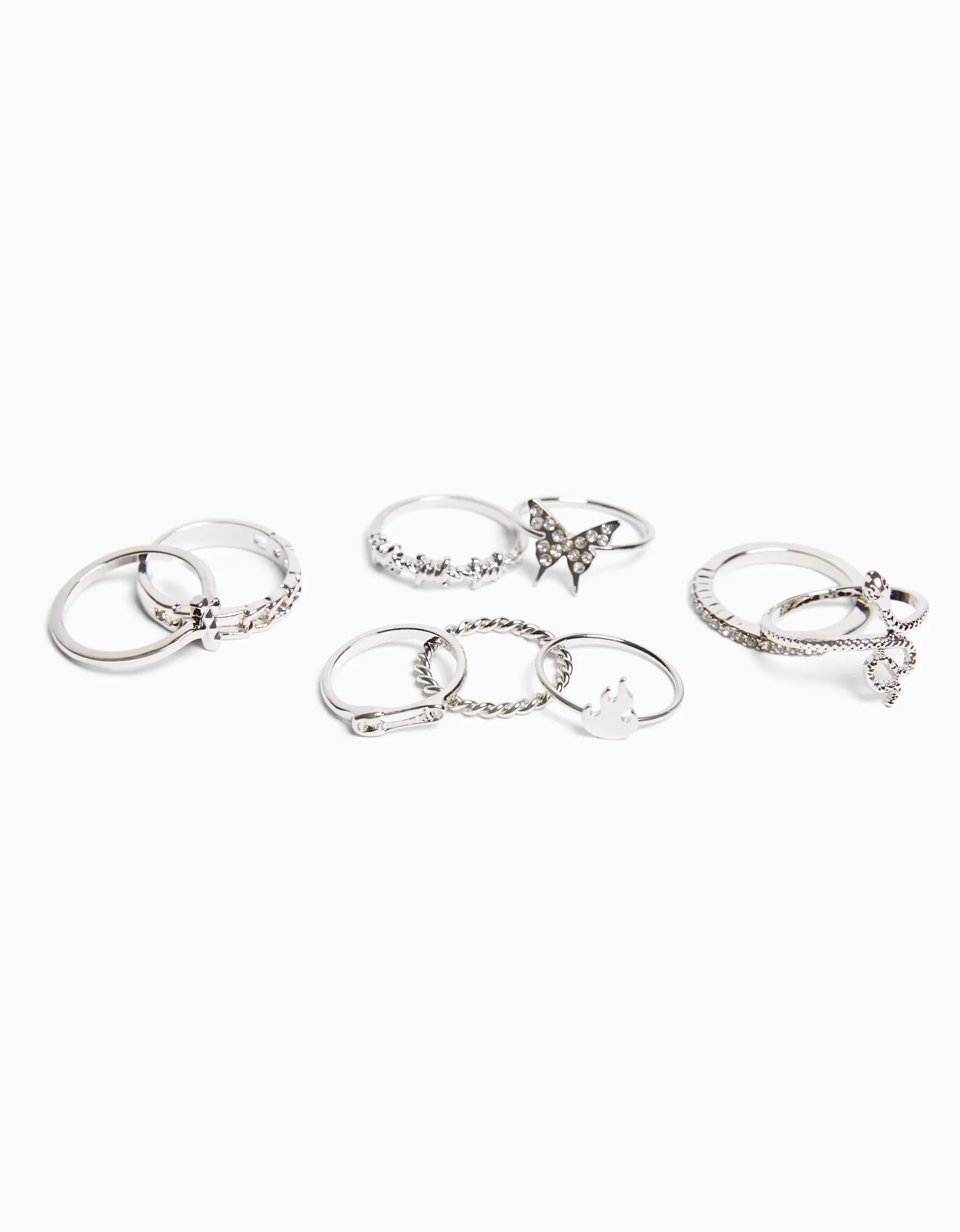 BERSHKA Lot 9 bagues edgy Argent Sale