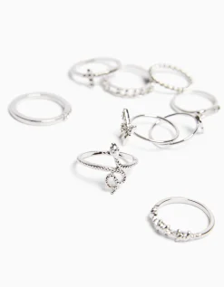 BERSHKA Lot 9 bagues edgy Argent Sale
